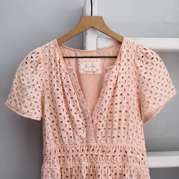 Anthropologie Pink The Somerset Eyelet Edition Tiered Mini Dress Size Medium - Picture 5 of 9